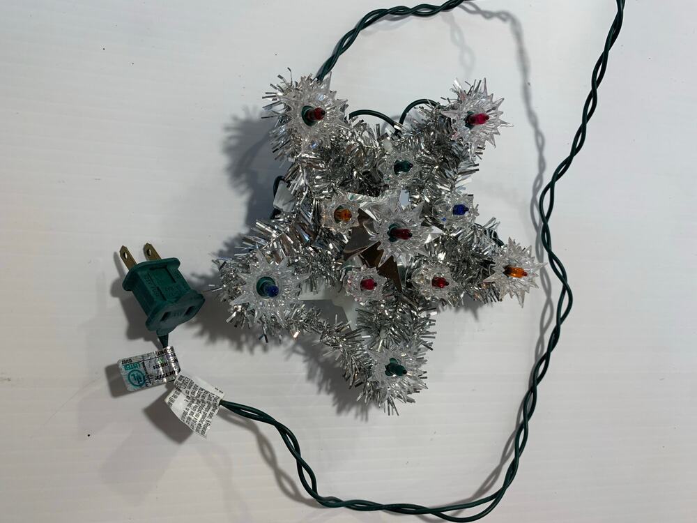 Vintage Silver Garland Small Star 11 Light Christmas Tree Topper